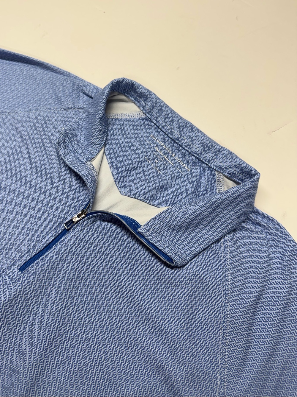 HOLDERNESS & BOURNE Tailored Fit 1/4 Zip Sweater Logo Blue Striped - Men's M